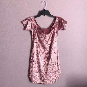 Pink velvet off the shoulder dress